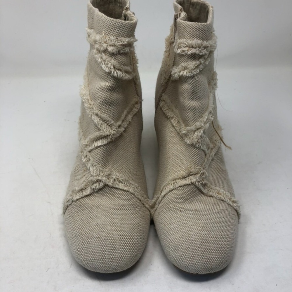 Seychelles Ankle Boots Beige Fabric Fringe Block Heel Zip Round Toe Womens 10 - Picture 2 of 16